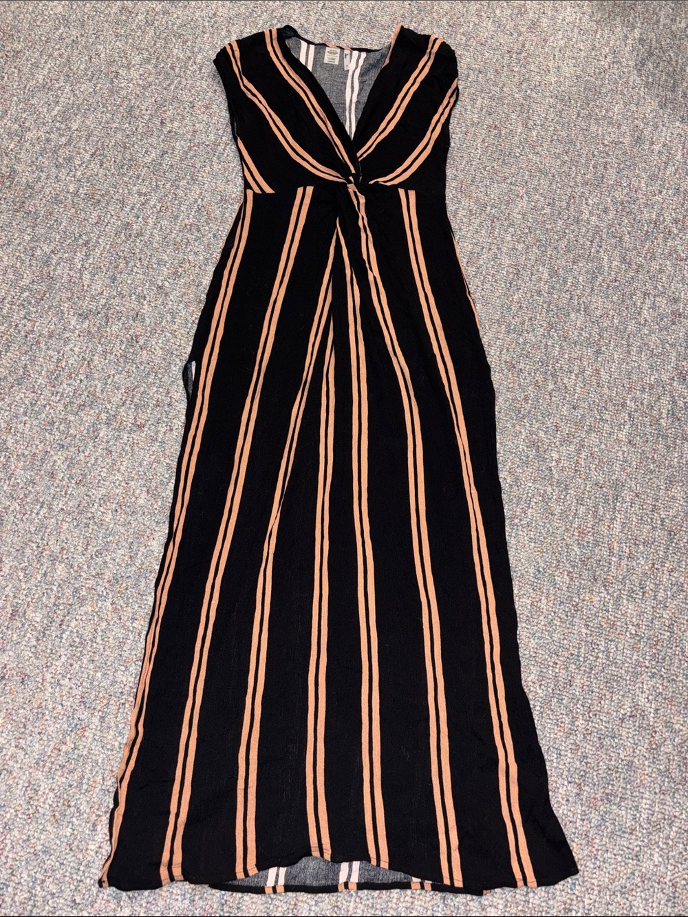Lulu's Black Maxi Bikini Cover-up with Tan Vertical Stripes
